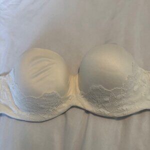 Victoria Secret Strapless White Bra with Lace Trim
